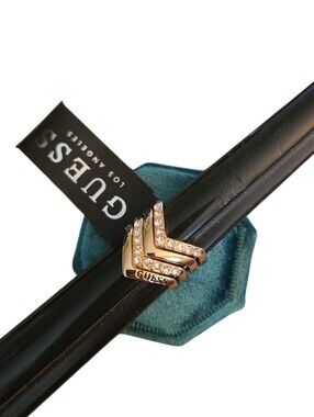Size 6-7 GUESS Gold Toned Crystal Chevron Stack Ring NEW